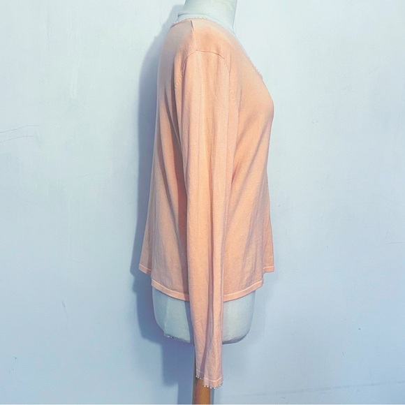 FIELD MANOR 52% silk with nylon and cotton sweater. Bead trim neck and wrist L - Picture 4 of 7